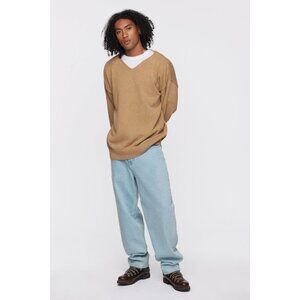 Kotn Men's Tan V-neck Loose Fit Knit Sweater